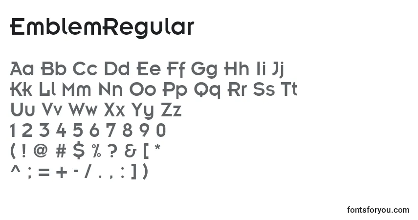 Шрифт EmblemRegular – алфавит, цифры, специальные символы