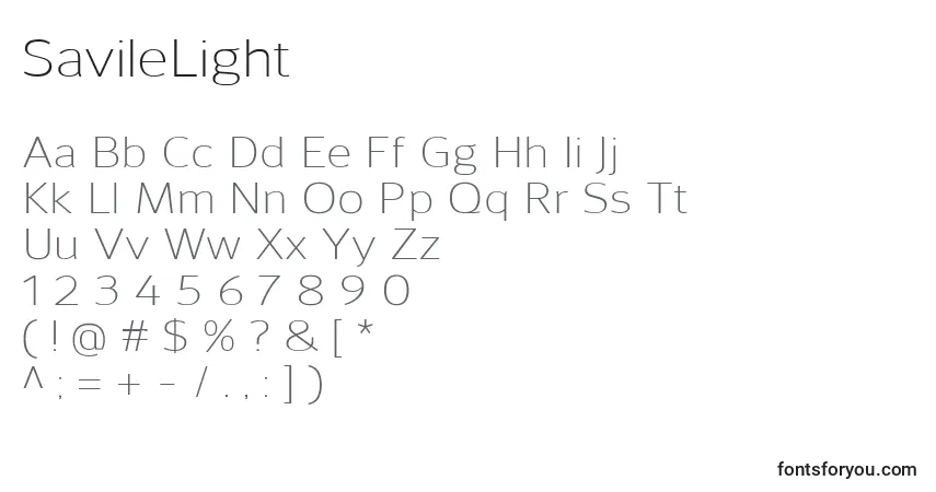 Шрифт SavileLight – алфавит, цифры, специальные символы