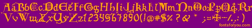 12thCfancyCaps-Schriftart – Orangefarbene Schriften auf violettem Hintergrund