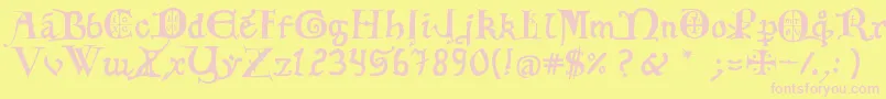 12thCfancyCaps Font – Pink Fonts on Yellow Background