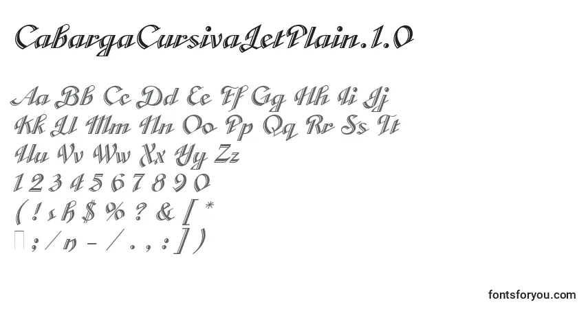 A fonte CabargaCursivaLetPlain.1.0 – alfabeto, números, caracteres especiais