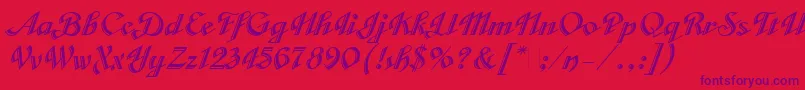 CabargaCursivaLetPlain.1.0 Font – Purple Fonts on Red Background