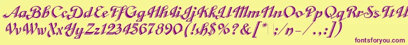 CabargaCursivaLetPlain.1.0 Font – Purple Fonts on Yellow Background