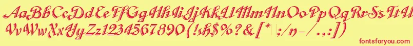 CabargaCursivaLetPlain.1.0 Font – Red Fonts on Yellow Background