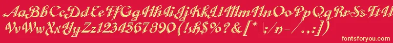 CabargaCursivaLetPlain.1.0 Font – Yellow Fonts on Red Background