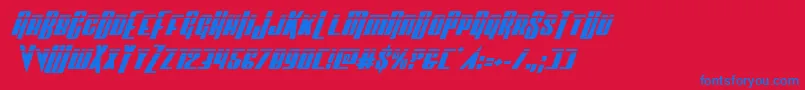 Vindicatorlaserital-Schriftart – Blaue Schriften auf rotem Hintergrund