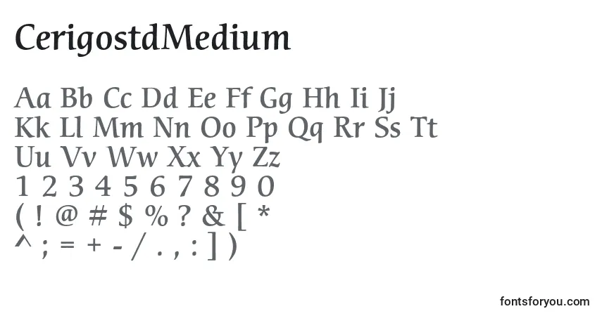 Czcionka CerigostdMedium – alfabet, cyfry, specjalne znaki