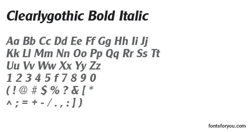 Шрифт Clearlygothic Bold Italic – алфавит, цифры, специальные символы