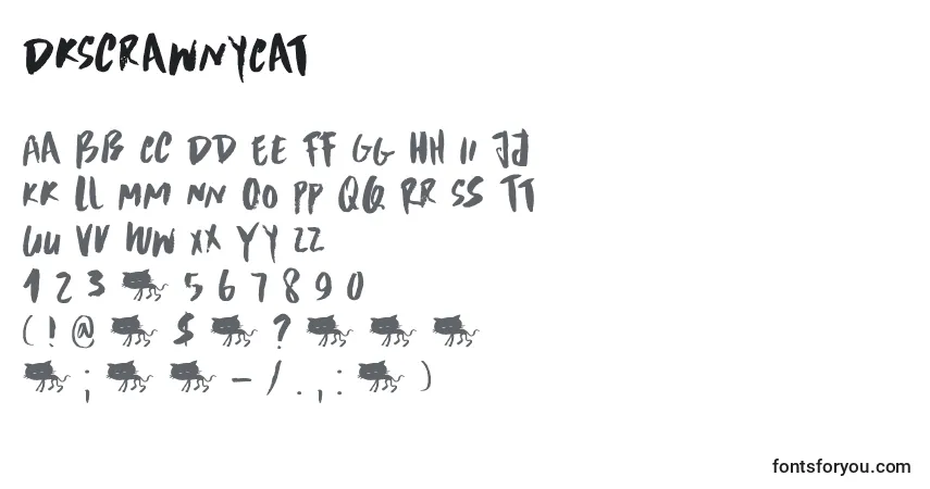 Czcionka DkScrawnyCat – alfabet, cyfry, specjalne znaki