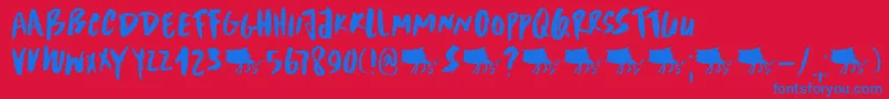 DkScrawnyCat Font – Blue Fonts on Red Background