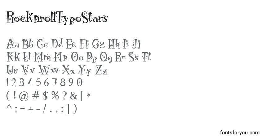 Czcionka RocknrollTypoStars – alfabet, cyfry, specjalne znaki