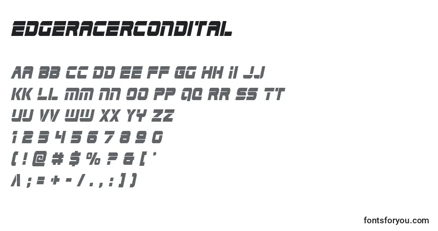 Schriftart Edgeracercondital – Alphabet, Zahlen, spezielle Symbole