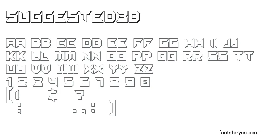 Schriftart Suggested3D – Alphabet, Zahlen, spezielle Symbole