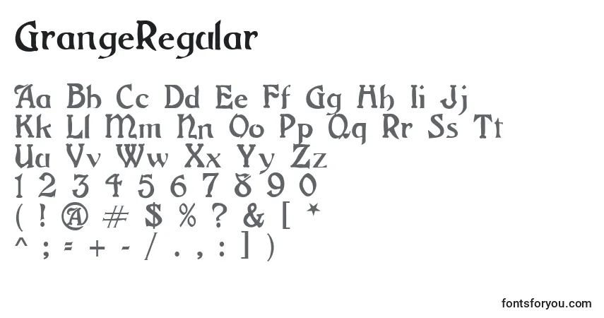 A fonte GrangeRegular – alfabeto, números, caracteres especiais
