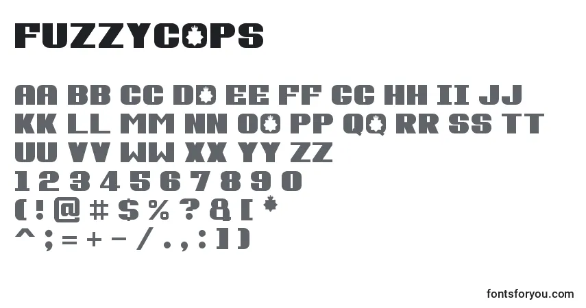 Schriftart FuzzyCops – Alphabet, Zahlen, spezielle Symbole