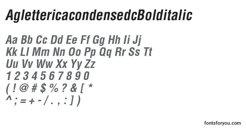Schriftart AglettericacondensedcBolditalic – Alphabet, Zahlen, spezielle Symbole