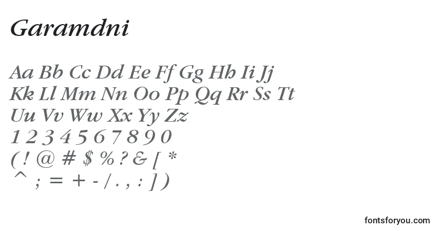 Schriftart Garamdni – Alphabet, Zahlen, spezielle Symbole