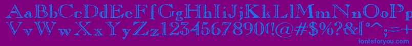 Oldcoppe-Schriftart – Blaue Schriften auf violettem Hintergrund