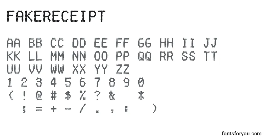 Schriftart Fakereceipt – Alphabet, Zahlen, spezielle Symbole