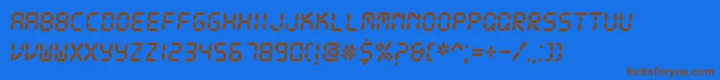 フォントDsDigitalBoldItalic – 茶色の文字が青い背景にあります。