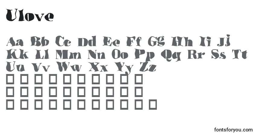 Czcionka Ulove – alfabet, cyfry, specjalne znaki