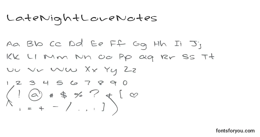 Шрифт LateNightLoveNotes – алфавит, цифры, специальные символы