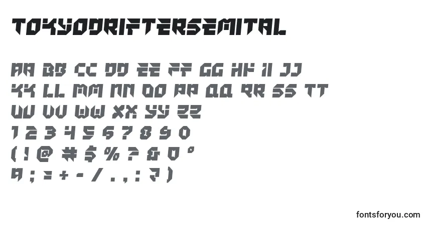 A fonte Tokyodriftersemital – alfabeto, números, caracteres especiais