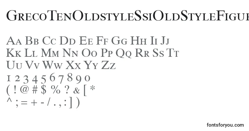 Czcionka GrecoTenOldstyleSsiOldStyleFigures – alfabet, cyfry, specjalne znaki