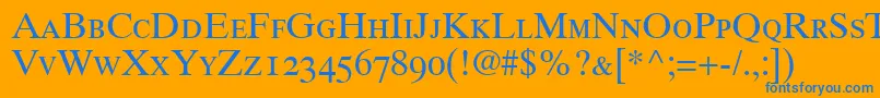 GrecoTenOldstyleSsiOldStyleFigures-Schriftart – Blaue Schriften auf orangefarbenem Hintergrund