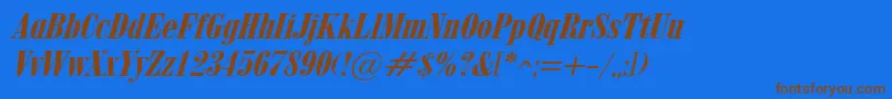 Fonte ObeliskgrandItalic – fontes marrons em um fundo azul