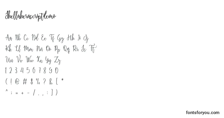 A fonte Shellaherascriptdemo (104254) – alfabeto, números, caracteres especiais