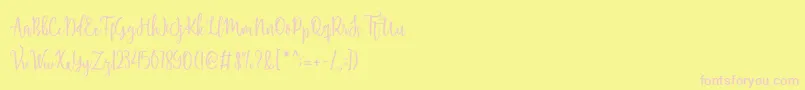 Shellaherascriptdemo-Schriftart – Rosa Schriften auf gelbem Hintergrund