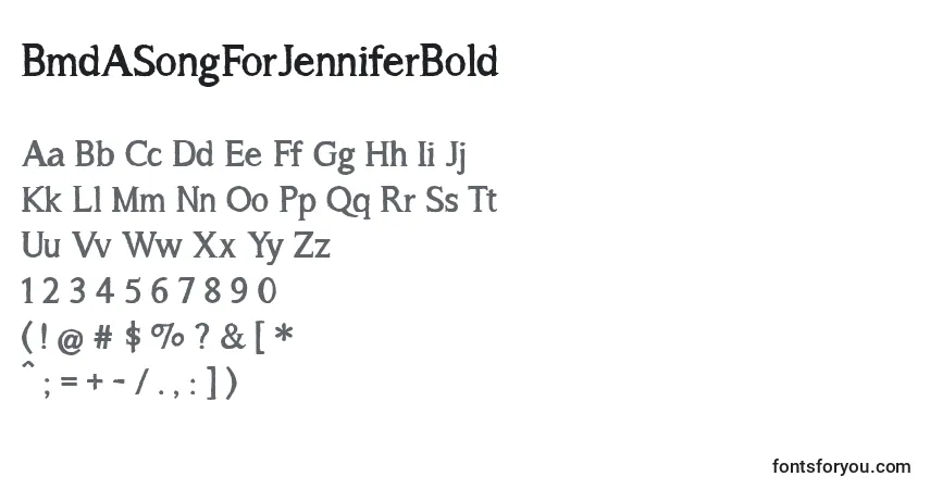 Schriftart BmdASongForJenniferBold – Alphabet, Zahlen, spezielle Symbole
