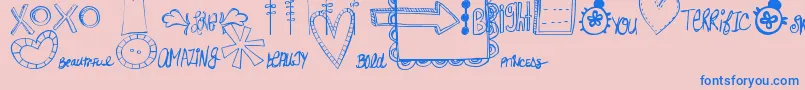 フォントMtfDoodlewhats – ピンクの背景に青い文字