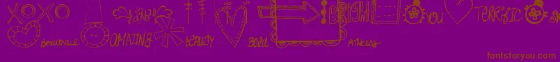 MtfDoodlewhats-Schriftart – Braune Schriften auf violettem Hintergrund