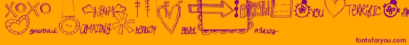 Fonte MtfDoodlewhats – fontes roxas em um fundo laranja