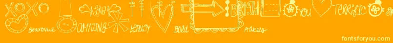 MtfDoodlewhats-Schriftart – Gelbe Schriften auf orangefarbenem Hintergrund