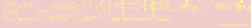 MtfDoodlewhats-Schriftart – Gelbe Schriften auf rosa Hintergrund