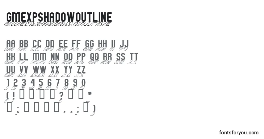 Schriftart GmExpShadowOutline – Alphabet, Zahlen, spezielle Symbole