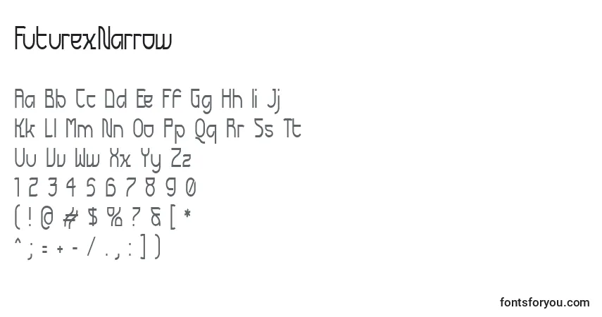 Czcionka FuturexNarrow – alfabet, cyfry, specjalne znaki