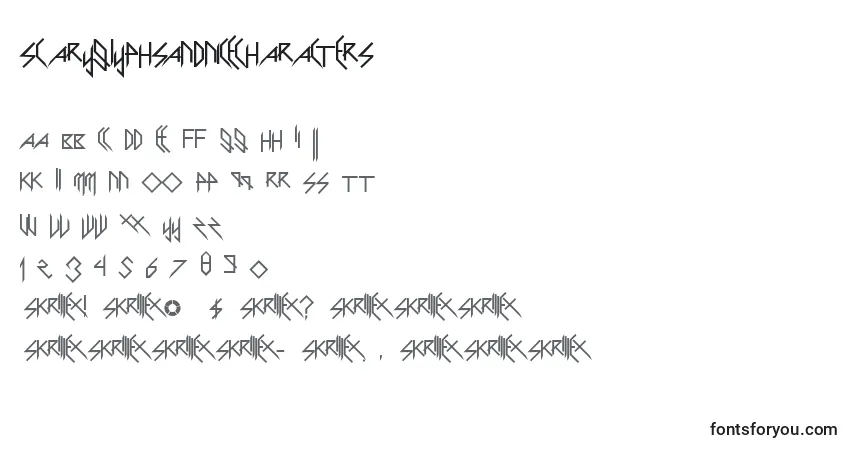 A fonte ScaryGlyphsAndNiceCharacters – alfabeto, números, caracteres especiais