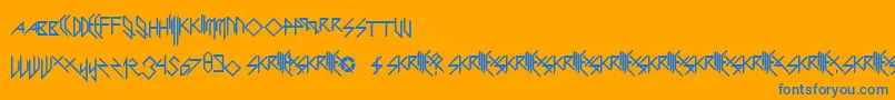 ScaryGlyphsAndNiceCharacters-Schriftart – Blaue Schriften auf orangefarbenem Hintergrund