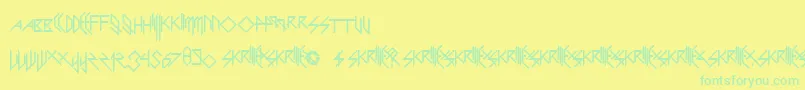 ScaryGlyphsAndNiceCharacters-Schriftart – Grüne Schriften auf gelbem Hintergrund