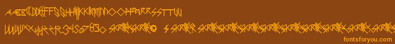 ScaryGlyphsAndNiceCharacters-Schriftart – Orangefarbene Schriften auf braunem Hintergrund