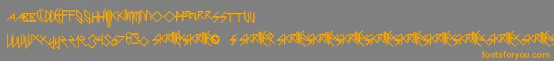 ScaryGlyphsAndNiceCharacters-Schriftart – Orangefarbene Schriften auf grauem Hintergrund