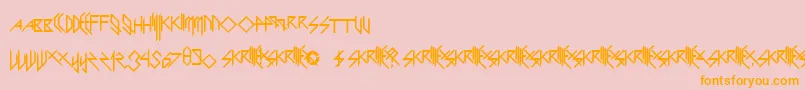 ScaryGlyphsAndNiceCharacters-Schriftart – Orangefarbene Schriften auf rosa Hintergrund