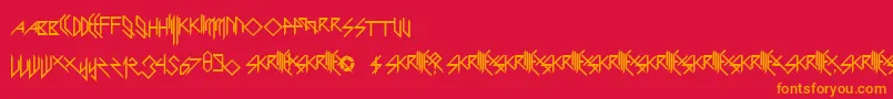 Czcionka ScaryGlyphsAndNiceCharacters – pomarańczowe czcionki na czerwonym tle