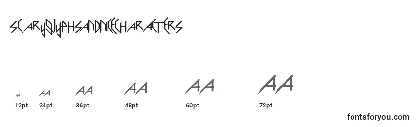 Размеры шрифта ScaryGlyphsAndNiceCharacters