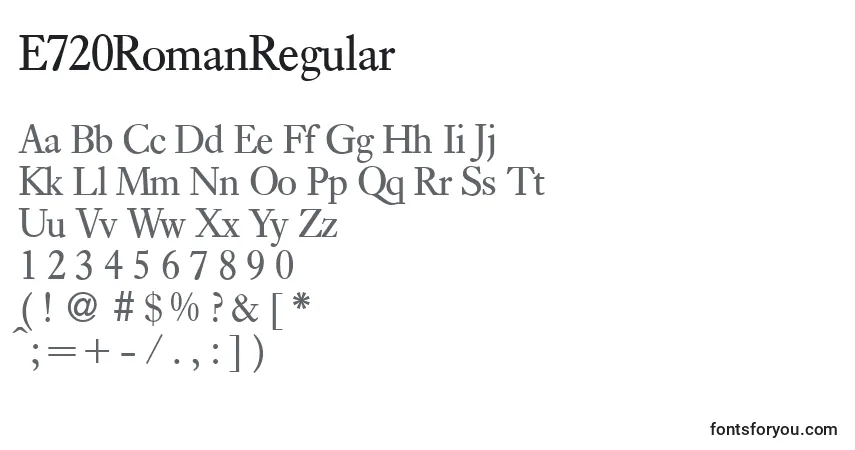 A fonte E720RomanRegular – alfabeto, números, caracteres especiais