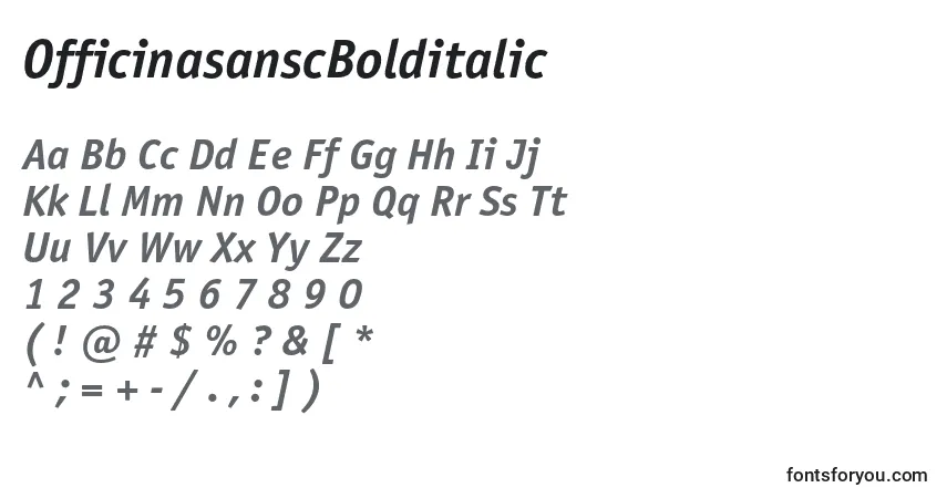 A fonte OfficinasanscBolditalic – alfabeto, números, caracteres especiais